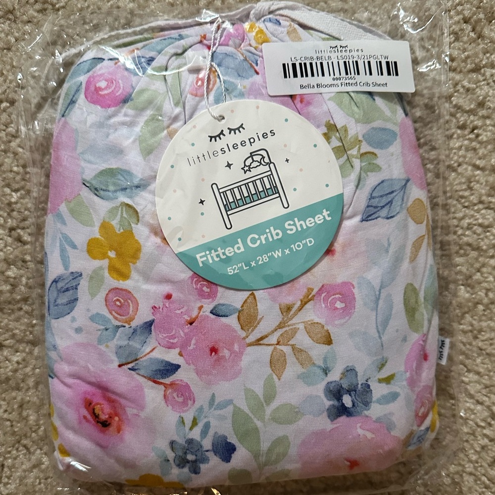 BRAND NEW in bag Little Sleepies Bella Blooms Crib Sheet